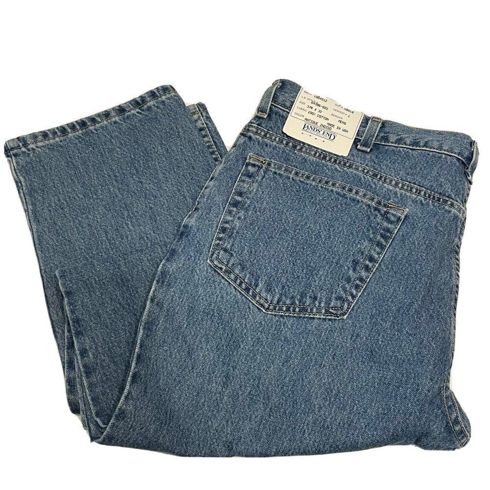 NWT Lands end mens blue straight leg jeans 37x32 USA high waist Antique Indigo